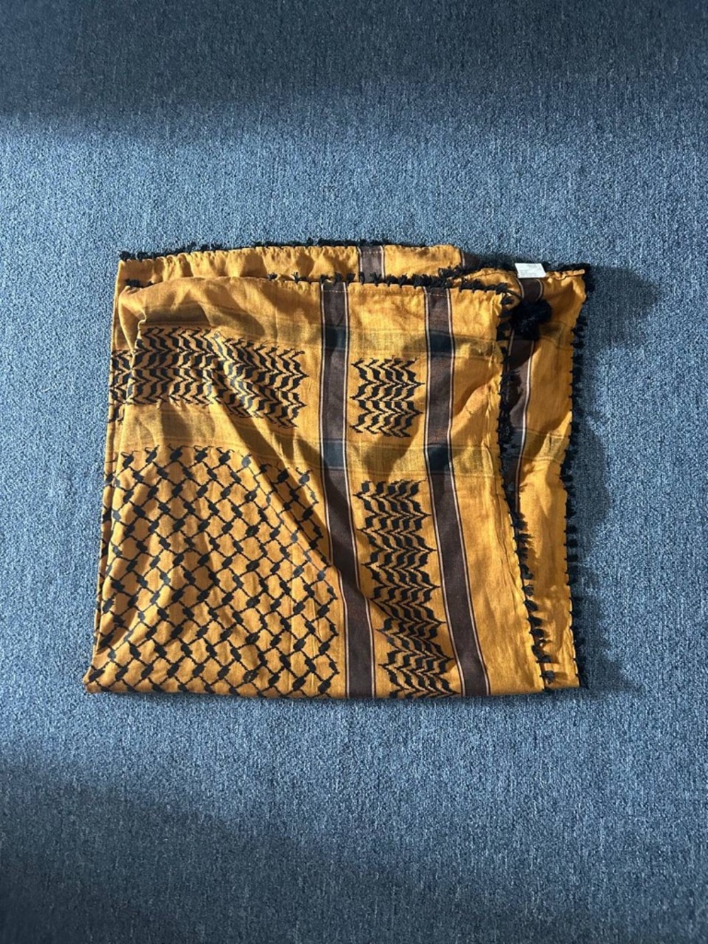 Mustard Yellow & Black Patterned Traditional Scarf